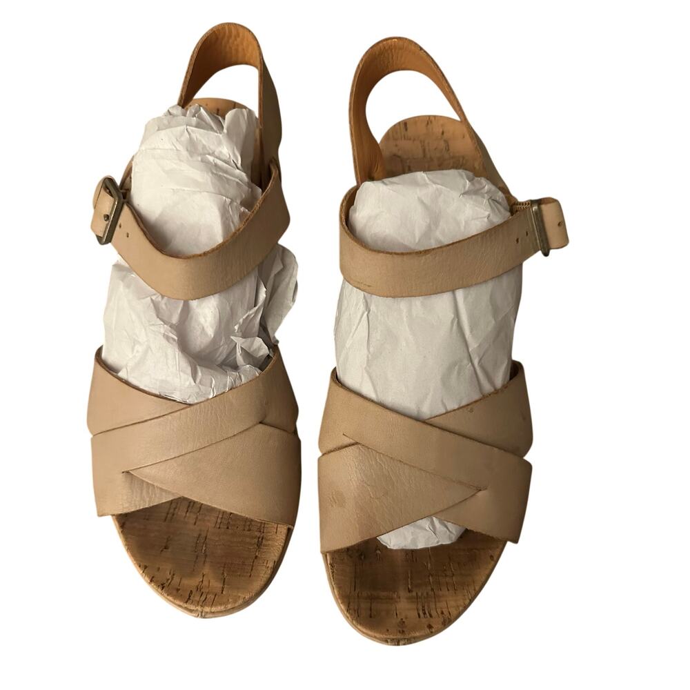 Kork-Ease Ava 2.0 Leather Platform Wedge Sandal Golden Sand Nude - SZ 11